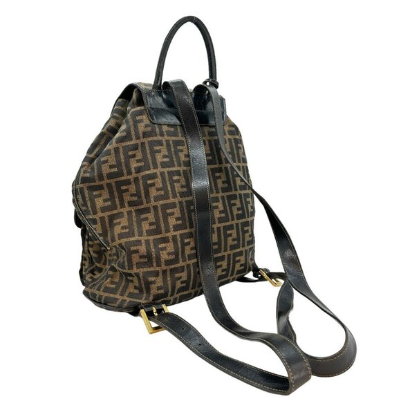 FENDI Brown Leather Zucca Backpack - Picture 3 of 8